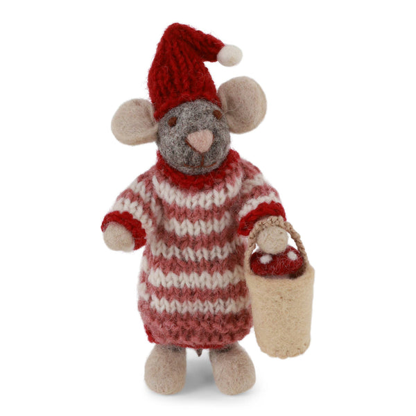 Grey Mouse in Dress w/Mushroom Bucket Ornament - DIGS