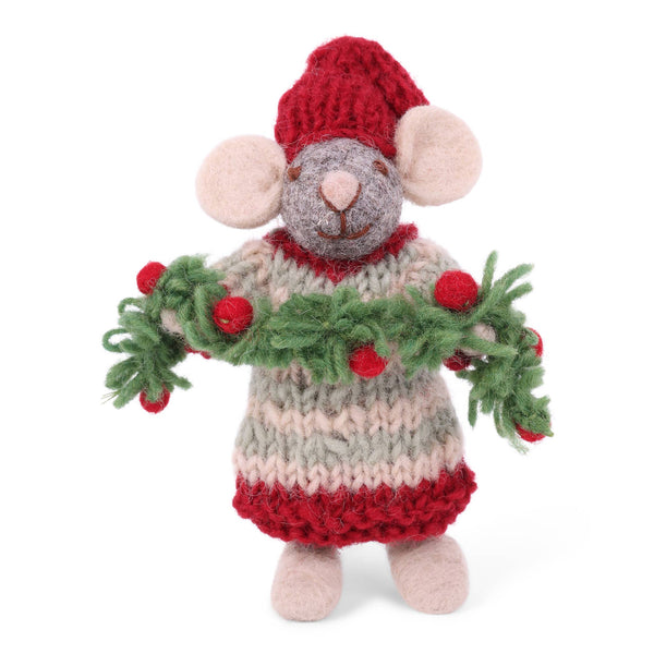 Grey Mouse w/Garland Ornament - DIGS