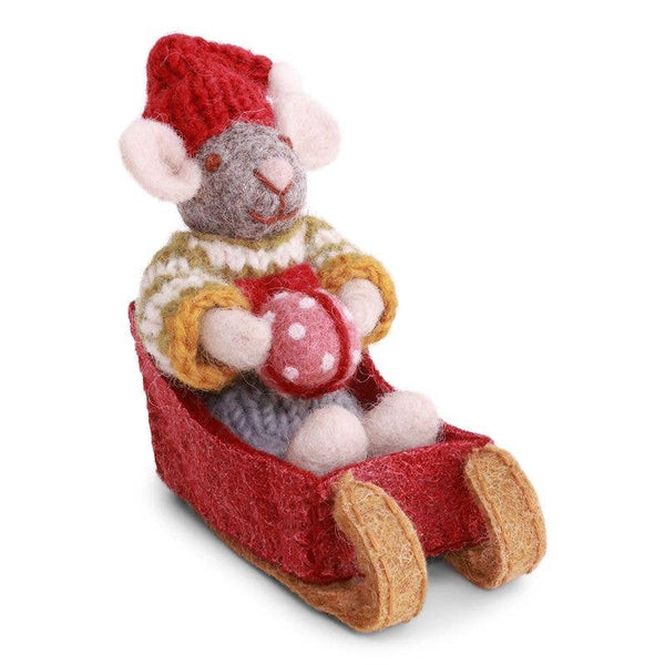 Grey Mouse w/Sled Ornament - DIGS