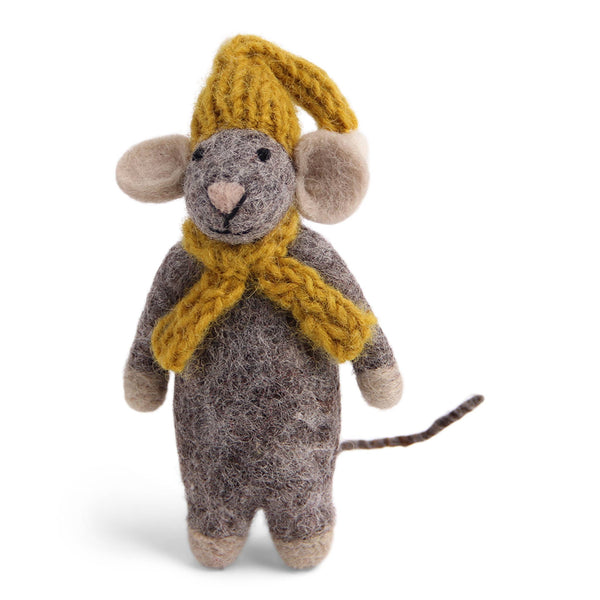 Grey Mouse w/Yellow Hat & Scarf Ornament - DIGS