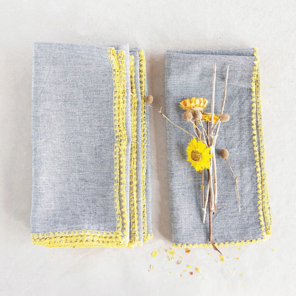 Grey Napkins w/ Yellow Embroidered Edge - DIGS