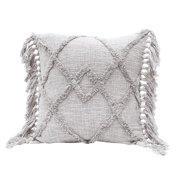 Grey Tufted & Fringe Pillow - DIGS