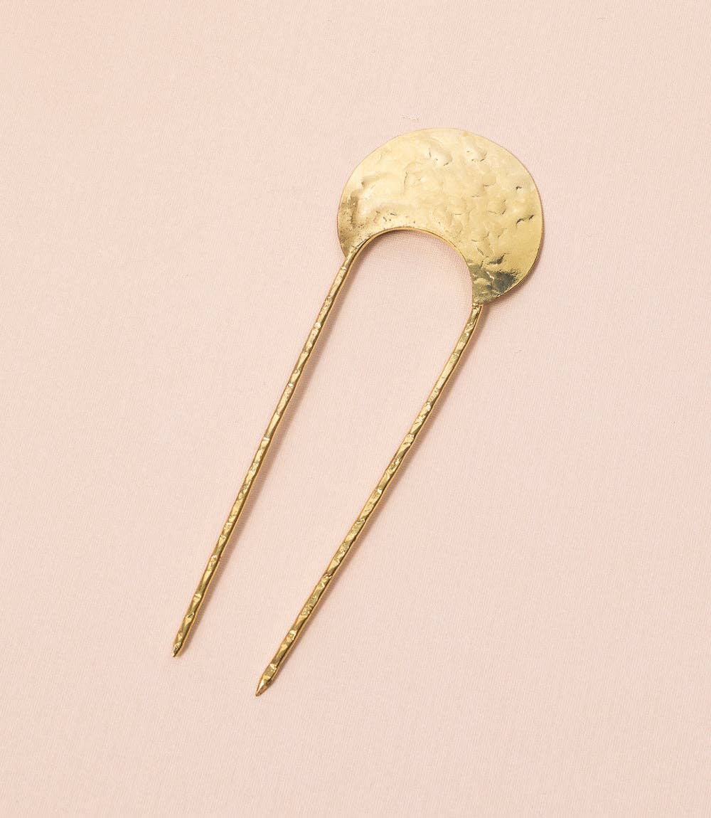 Hammered Crescent Brass Hair Pin - DIGS