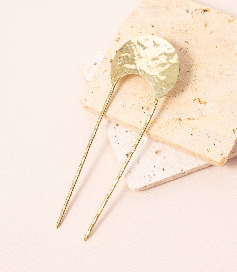 Hammered Crescent Brass Hair Pin - DIGS