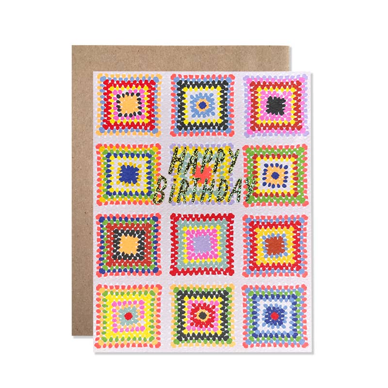 Happy Birthday Crochet Quilt Card - DIGS