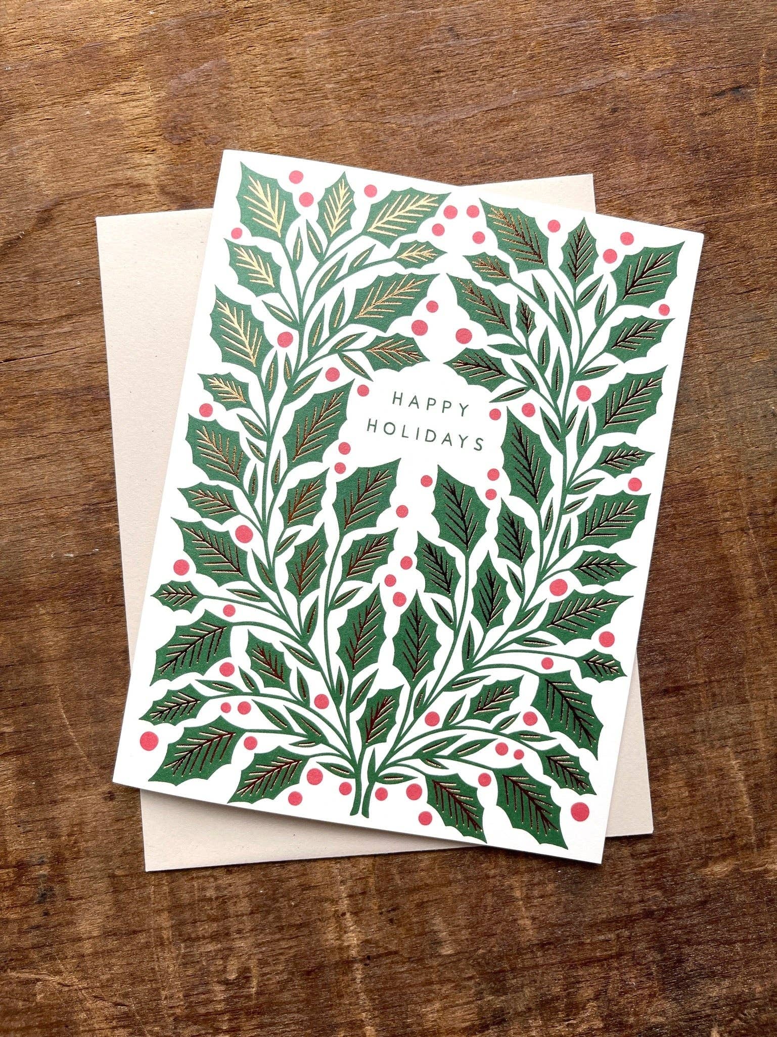 Holly Leaves & Berries Holiday Card - DIGS