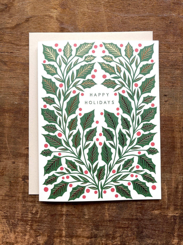 Holly Leaves & Berries Holiday Card - DIGS