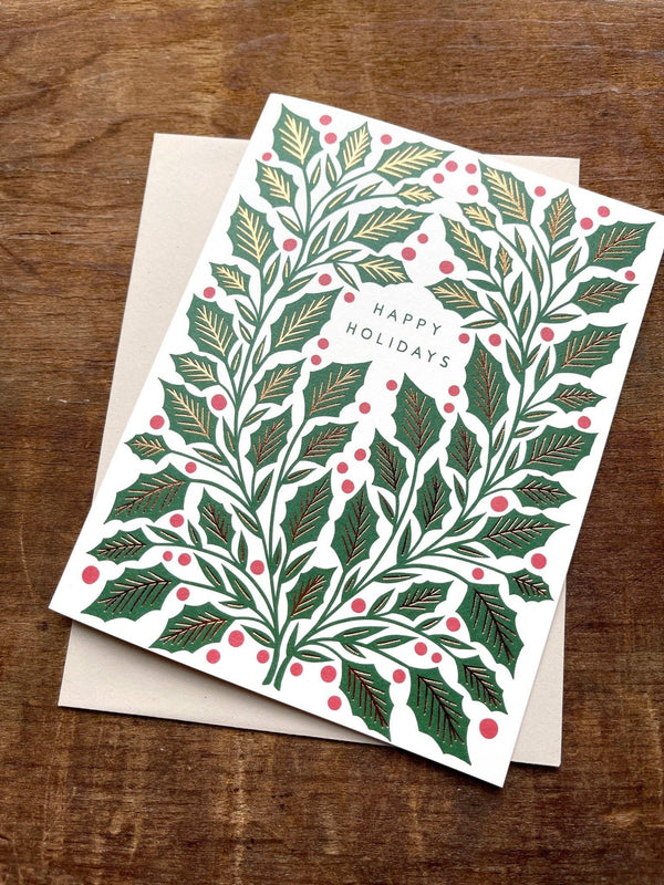 Holly Leaves & Berries Holiday Card - DIGS