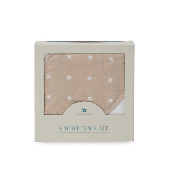 Hooded Towel Set: Taupe Cross - DIGS