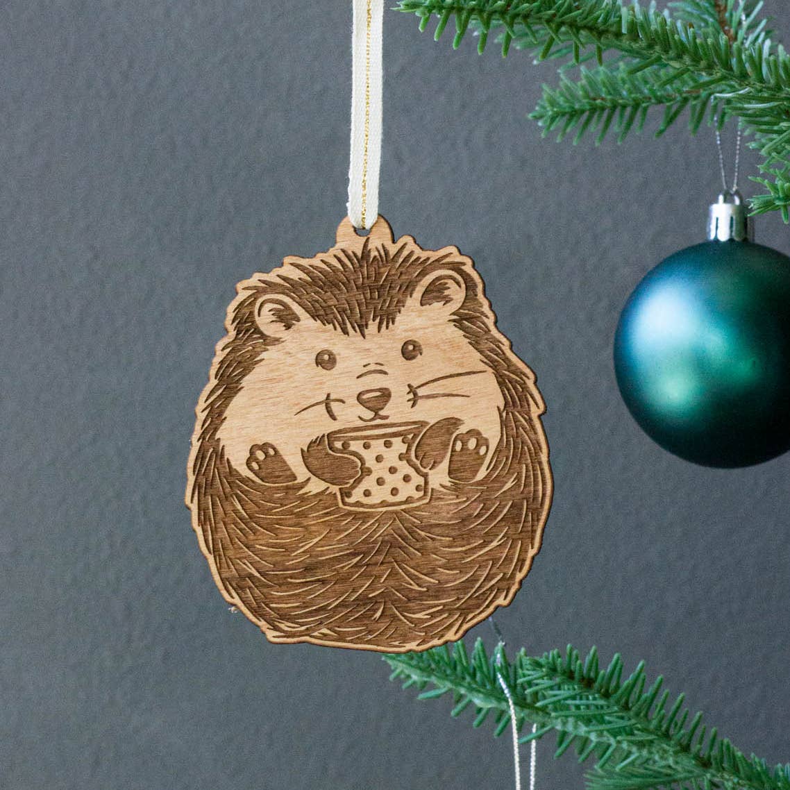 Hot Chocolate Hedgehog Wood Ornament - DIGS