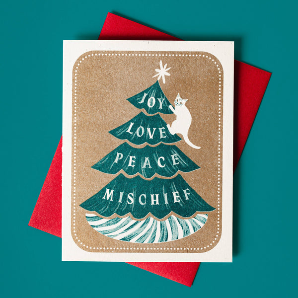 Joy Love Peace Mischief Cat Holiday Card - DIGS
