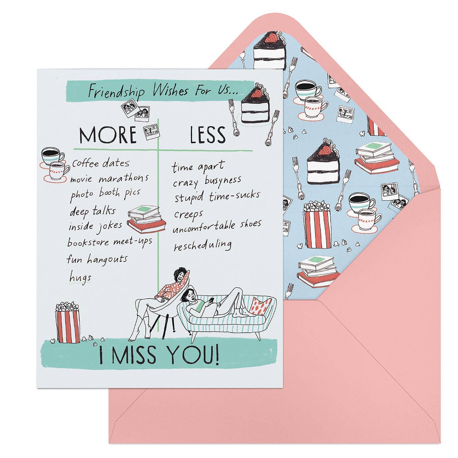 Julia Rothman Miss You Friend More/Less Greeting Cards - DIGS