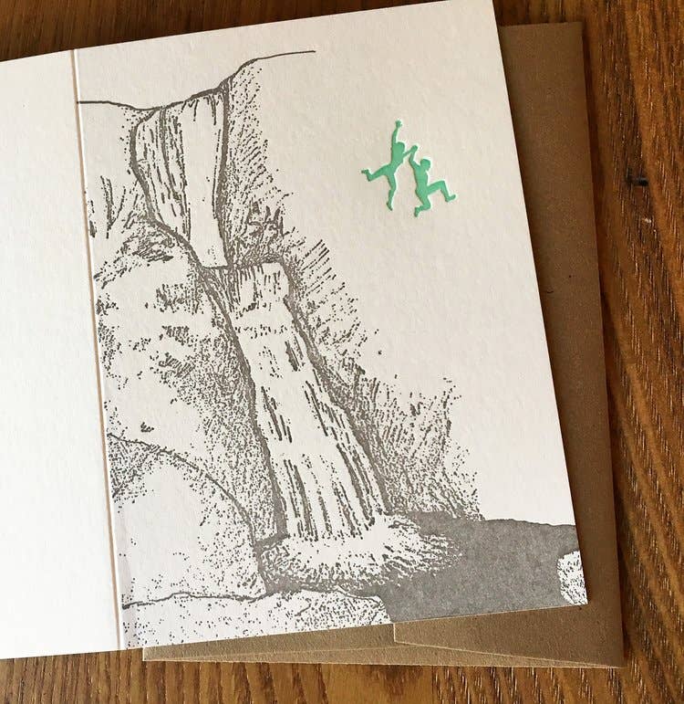 Jumping From Falls Letterpress Greeting Card - DIGS