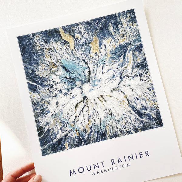 Mount Rainier Topo Map Watercolor Print - DIGS