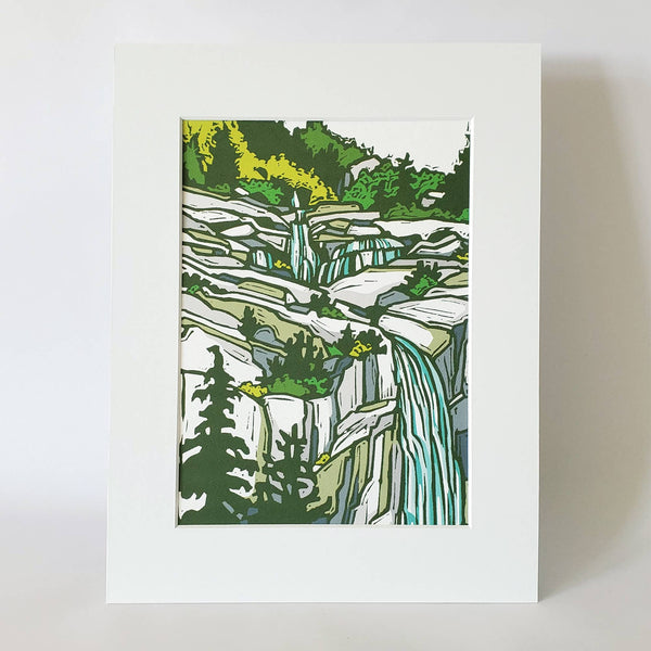 Mountain Waterfall Matted Art Print - DIGS