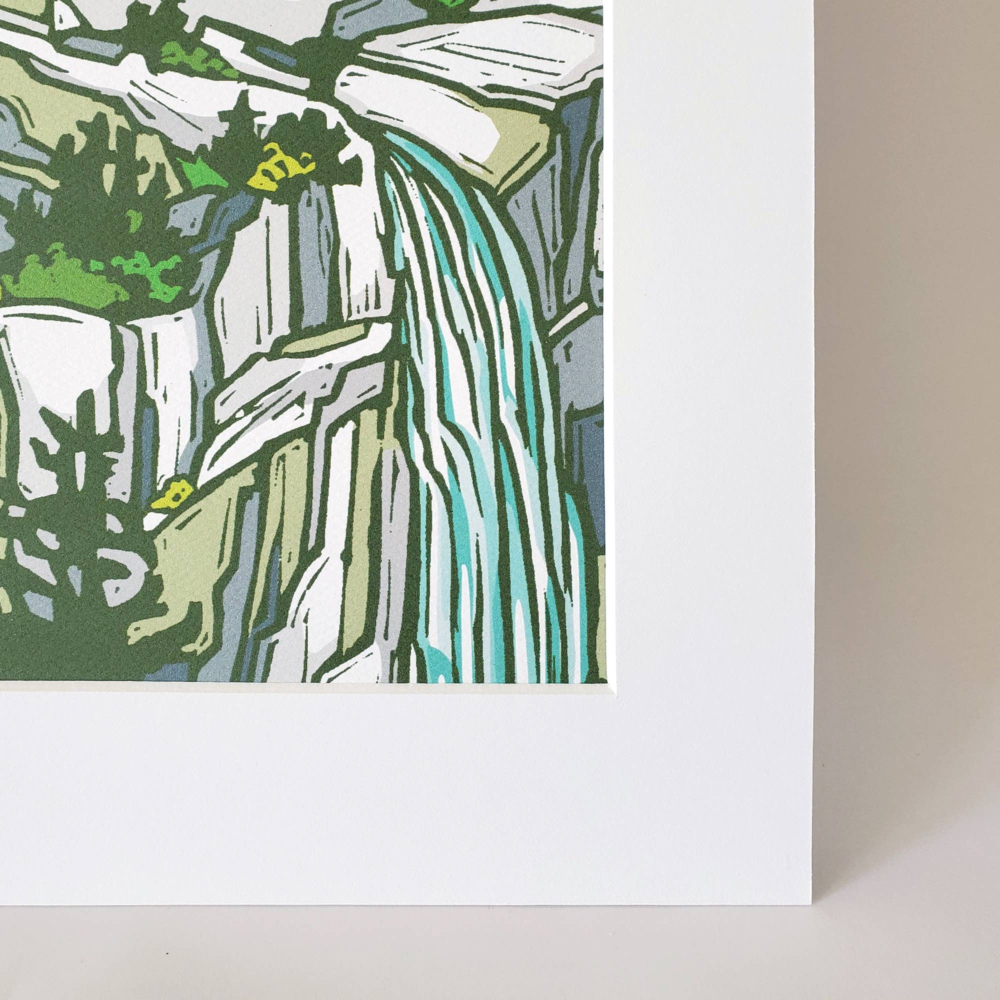 Mountain Waterfall Matted Art Print - DIGS