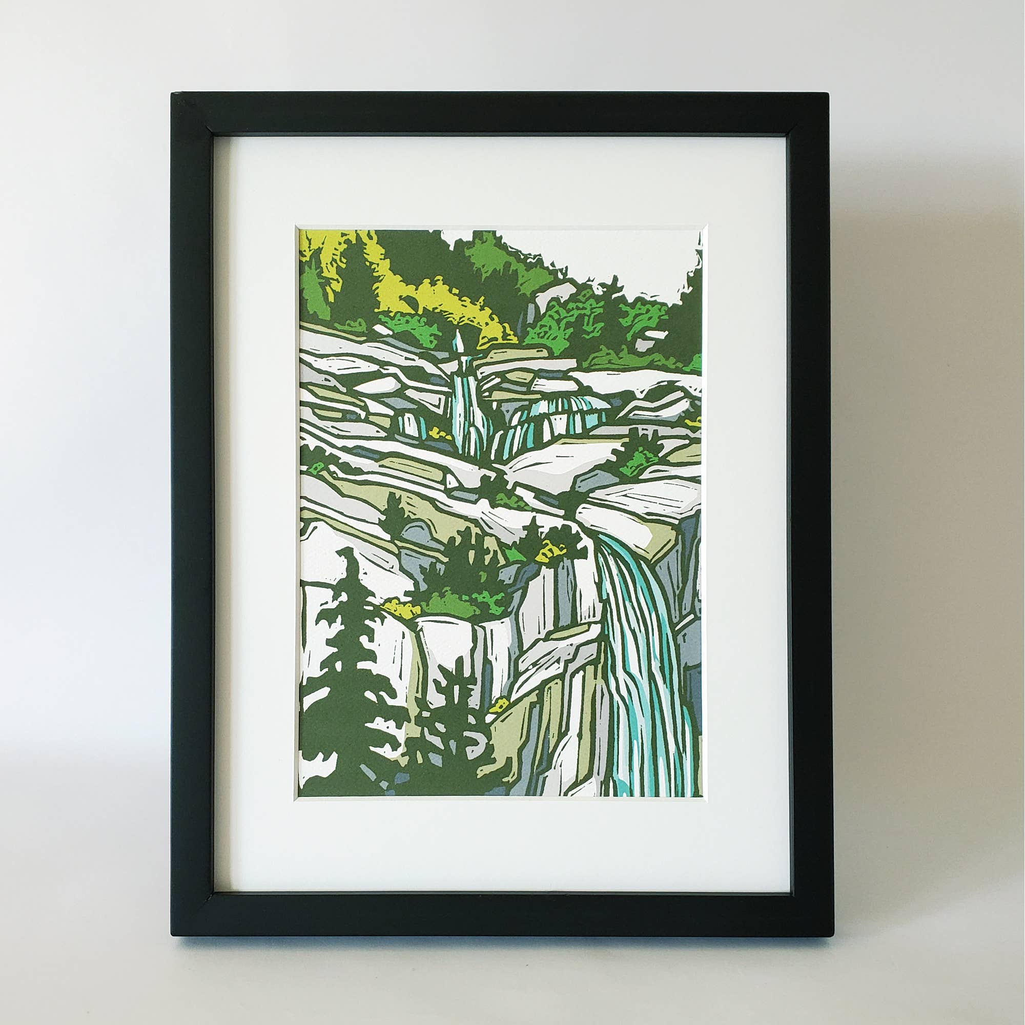 Mountain Waterfall Matted Art Print - DIGS