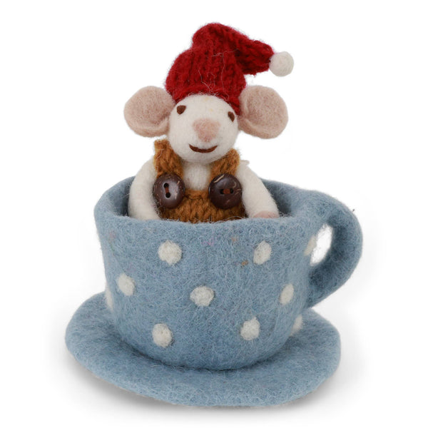Mouse in Blue Coffee Cup Ornament - DIGS