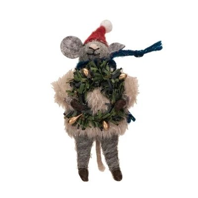 Mouse in Faux Fur Sweater Ornament - DIGS
