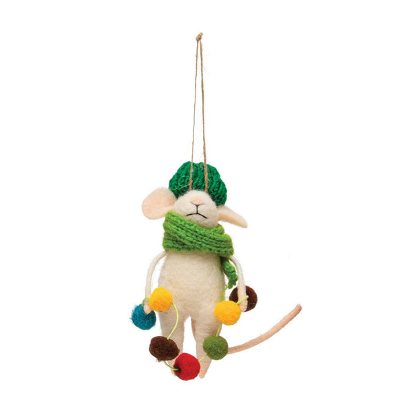 Mouse in Knit Scarf & Hat Ornament - DIGS