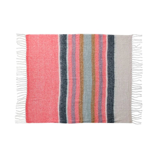 Multi - Colored Striped Throw with Fringe - DIGS