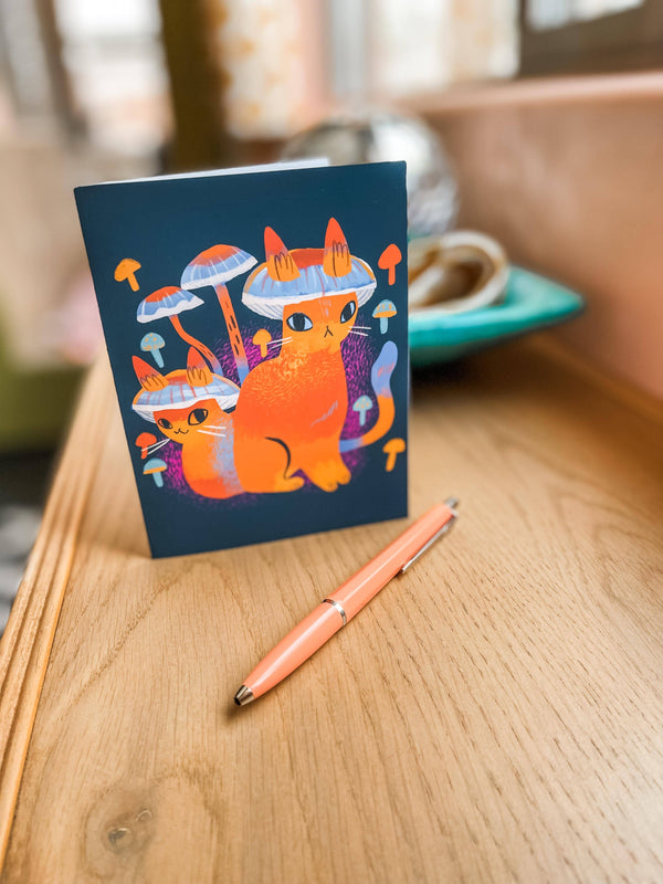 Mushroom cat friends blank greeting card - DIGS
