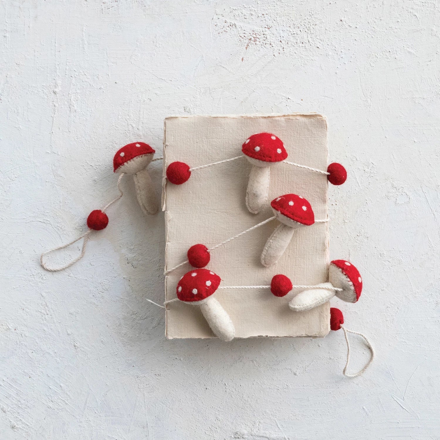 Mushrooms & Pom Poms Wool Felt Garland - DIGS