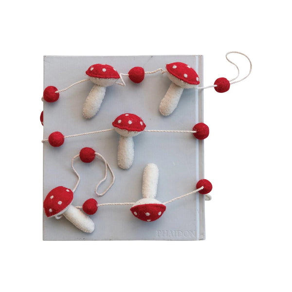 Mushrooms & Pom Poms Wool Felt Garland - DIGS