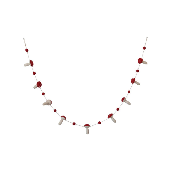 Mushrooms & Pom Poms Wool Felt Garland - DIGS