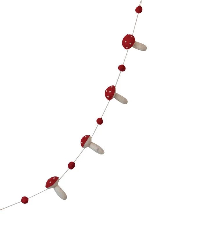 Mushrooms & Pom Poms Wool Felt Garland - DIGS