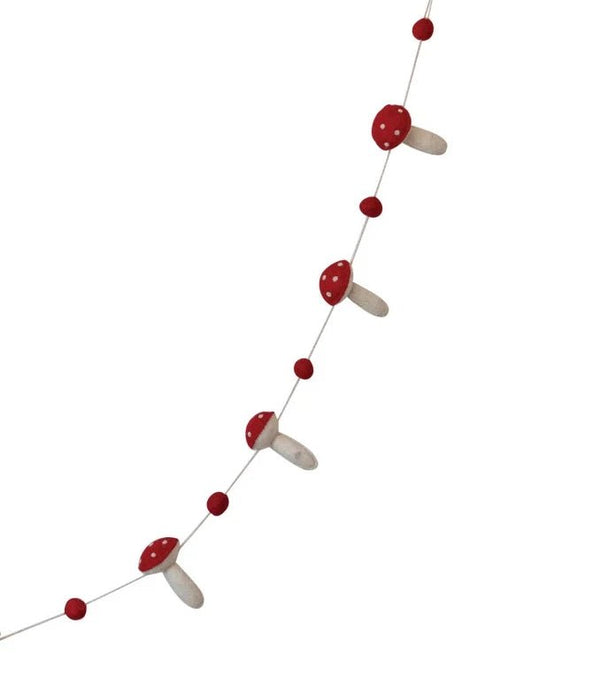 Mushrooms & Pom Poms Wool Felt Garland - DIGS