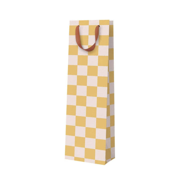 Mustard Checkerboard Bottle Bag - DIGS