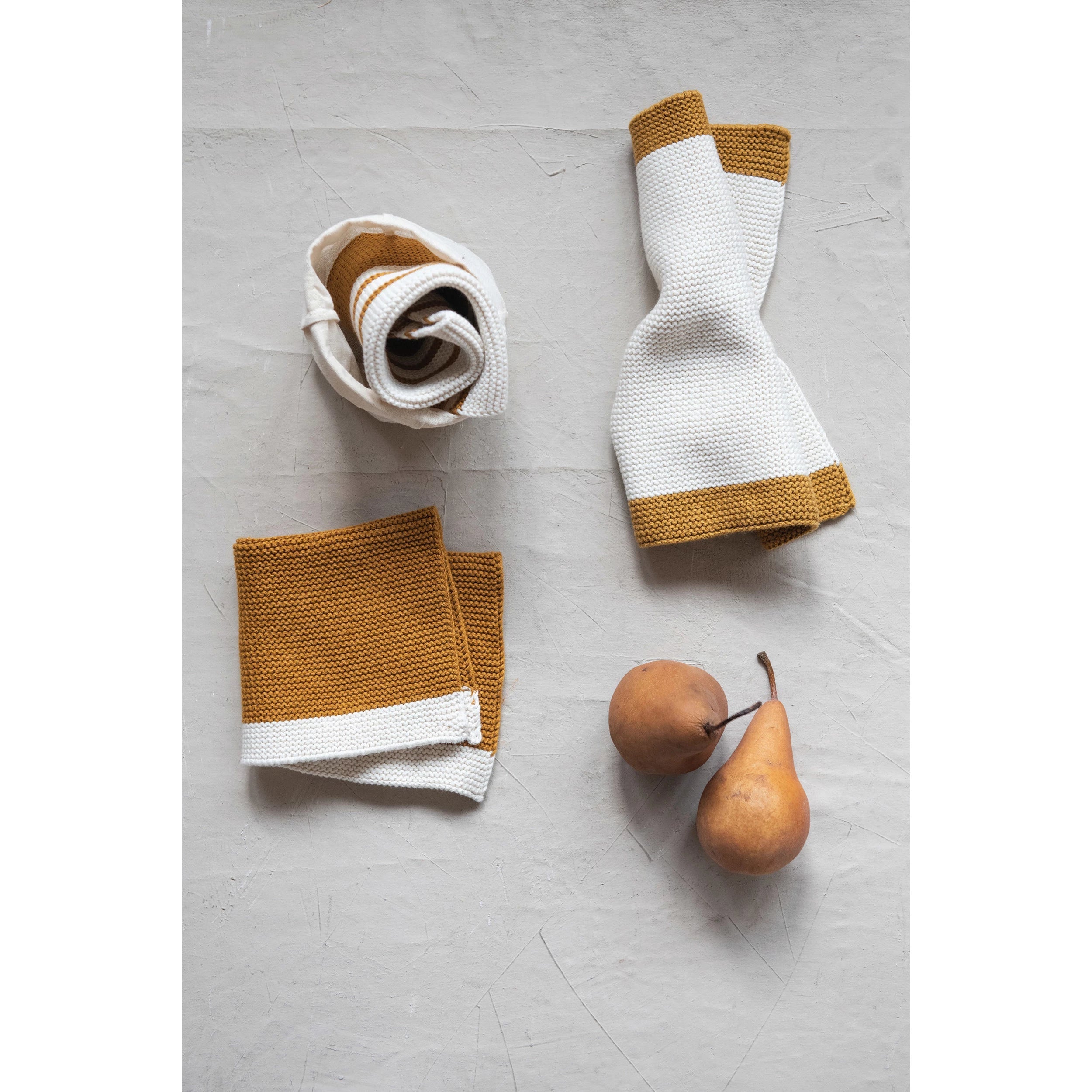 Mustard Striped Knit Dish Cloth Set - DIGS