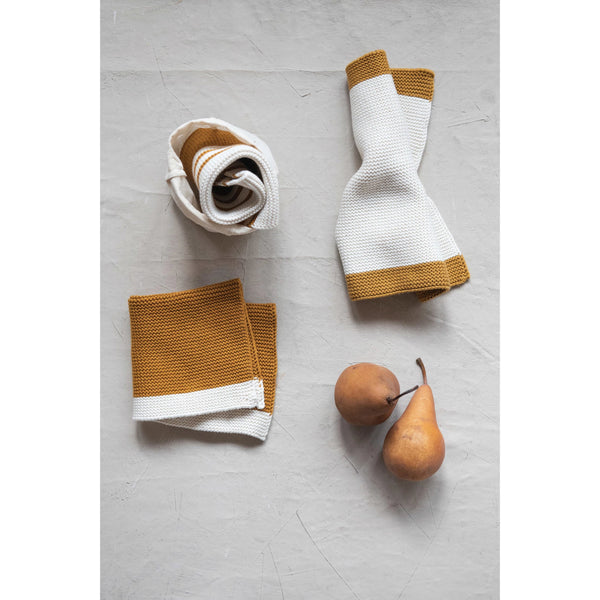 Mustard Striped Knit Dish Cloth Set - DIGS