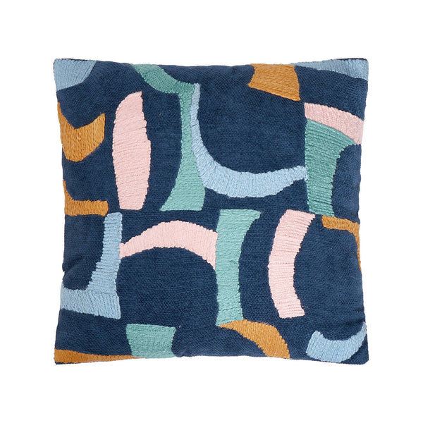 Navy & Bright Shapes Embroidered Pillow - DIGS
