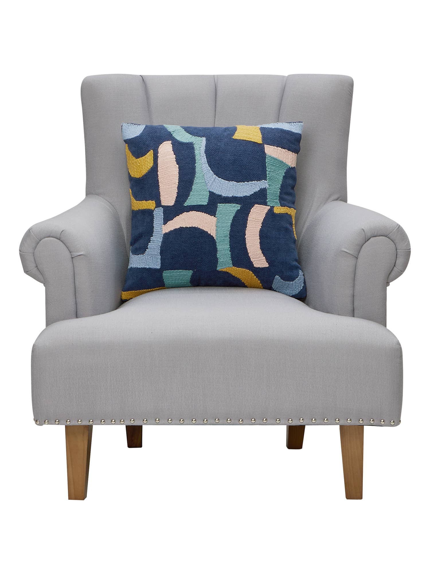 Navy & Bright Shapes Embroidered Pillow - DIGS