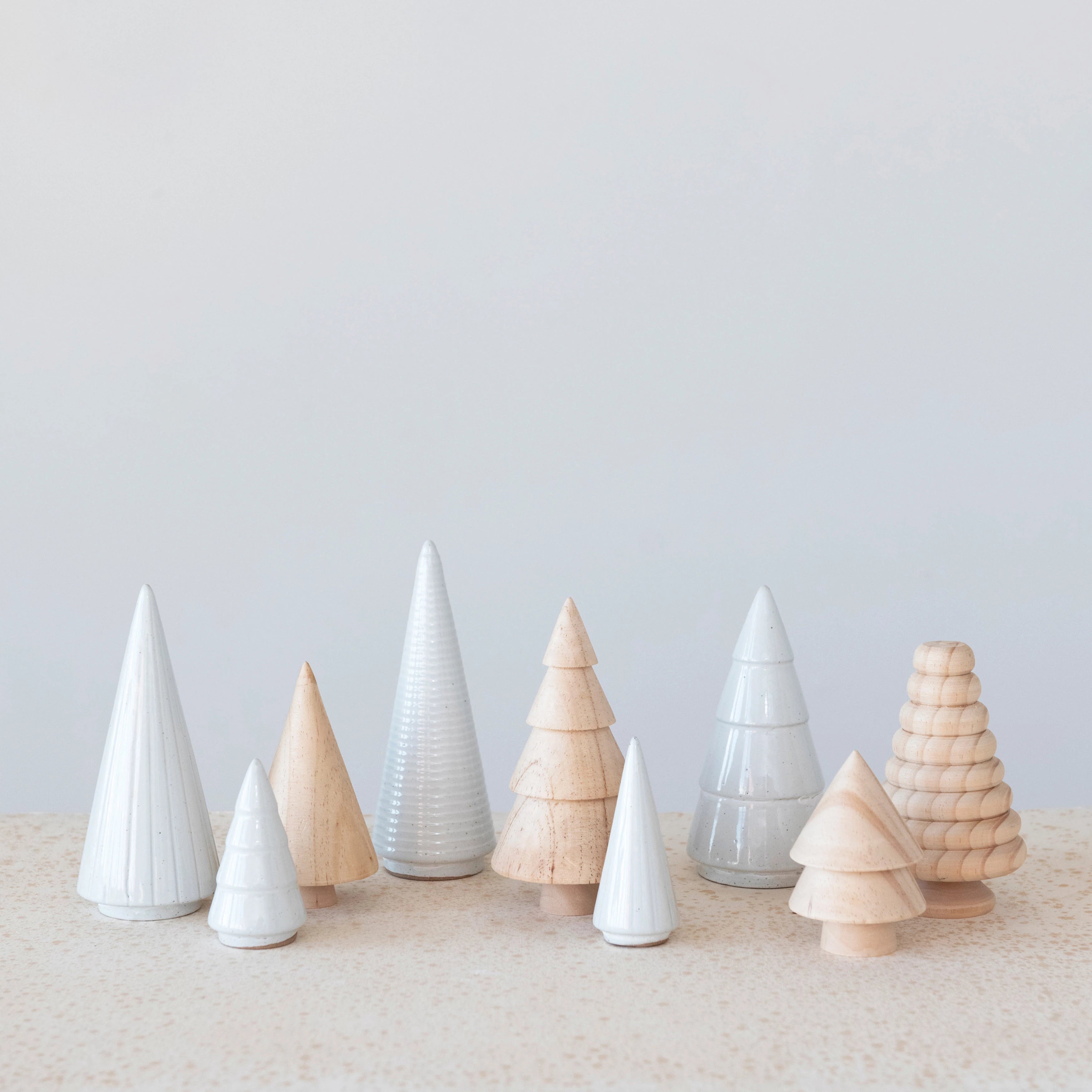 Pine Wood and Stoneware Trees, Set of 9 - DIGS