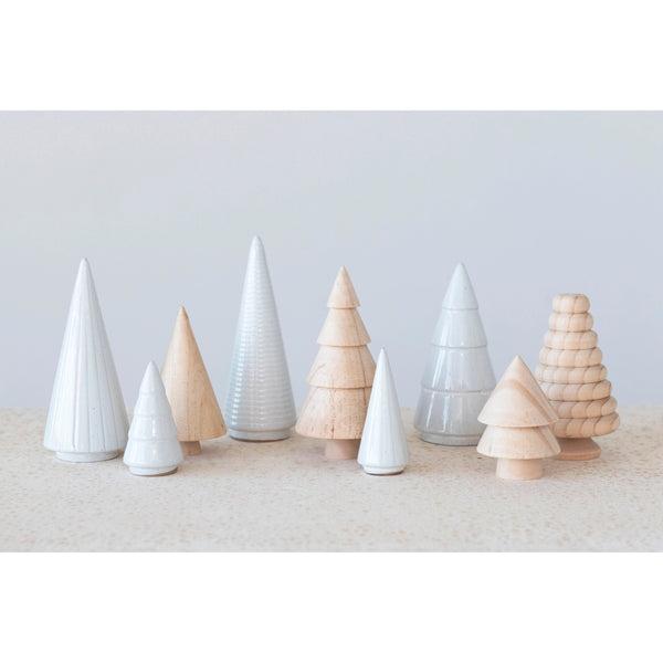 Pine Wood and Stoneware Trees, Set of 9 - DIGS
