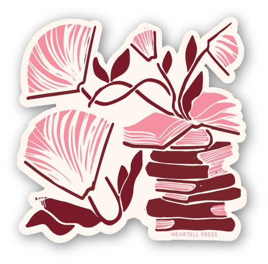 Pink Flowers w/ Books Sticker - DIGS