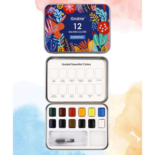 Pocket Watercolor Set of 12 with Brush: Essential Colors - DIGS