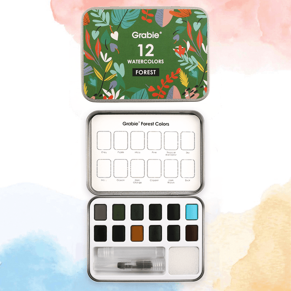 Pocket Watercolor Set of 12 with Brush: Forest Colors - DIGS