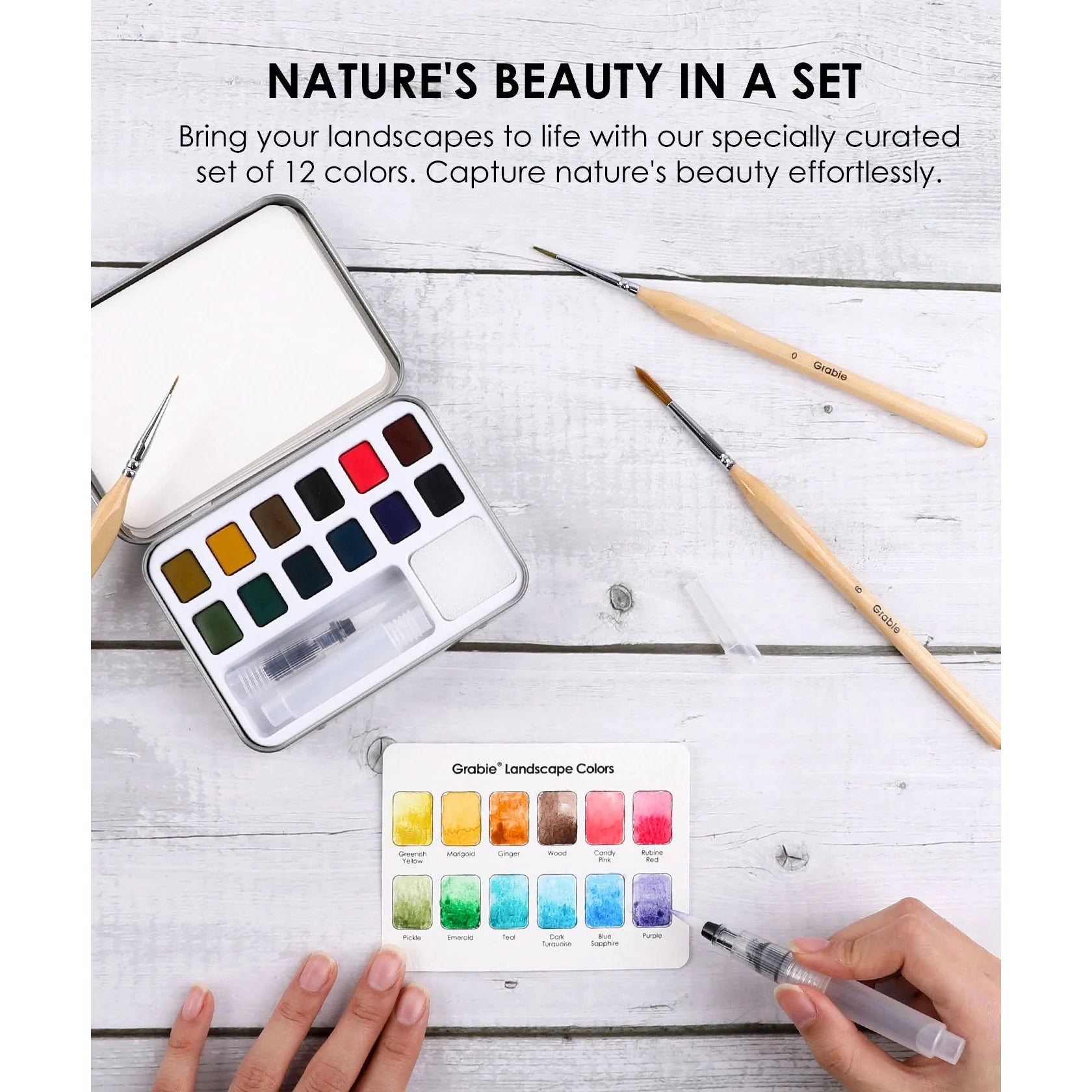 Pocket Watercolor Set of 12 with Brush: Landscape Colors - DIGS