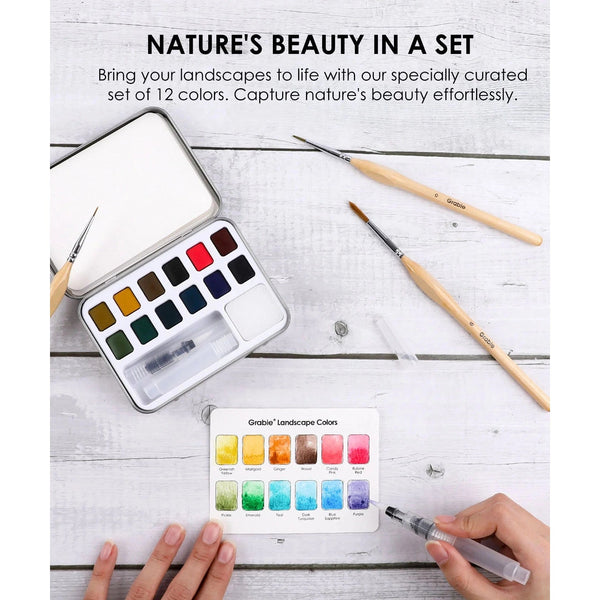 Pocket Watercolor Set of 12 with Brush: Landscape Colors - DIGS