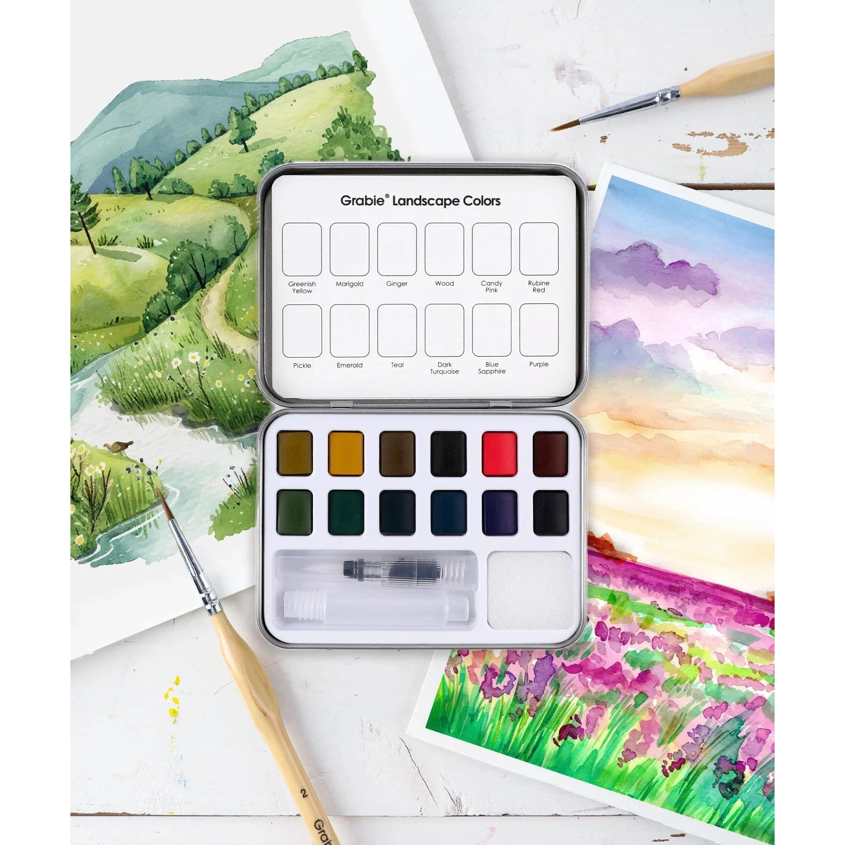 Pocket Watercolor Set of 12 with Brush: Landscape Colors - DIGS