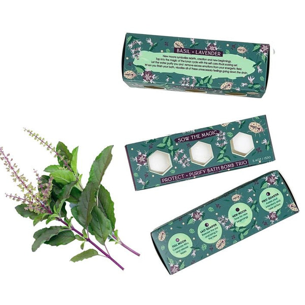 Protection Holy Basil + Lavender Moon Phase Bath Bomb Trio - DIGS