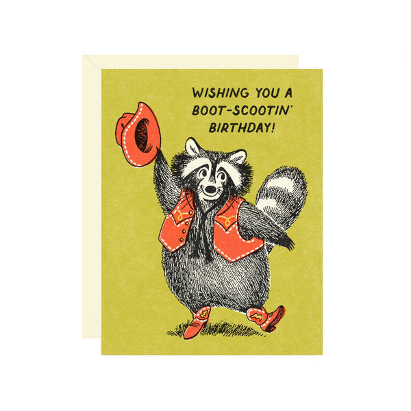 Raccoon Boot Scootin' Birthday Greeting Card - DIGS