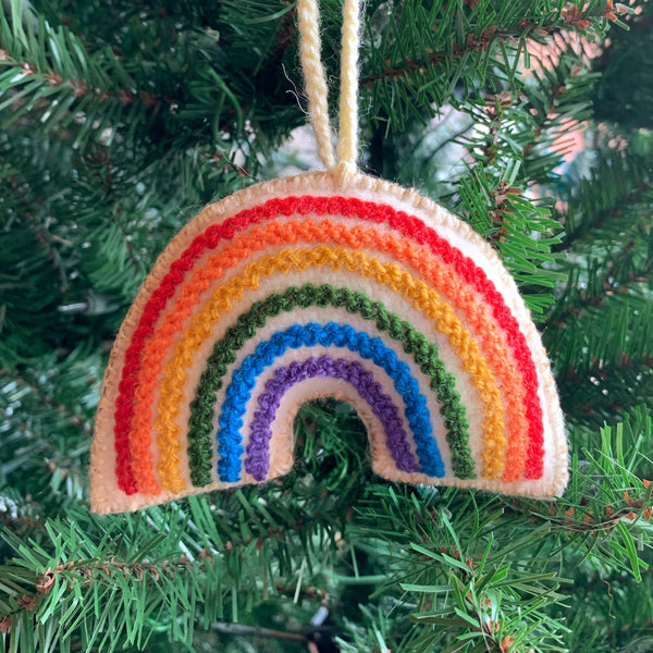 Rainbow Embroidered Wool Ornament - DIGS