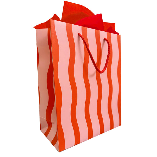 Red Fussy Stripe Gift Bag - DIGS
