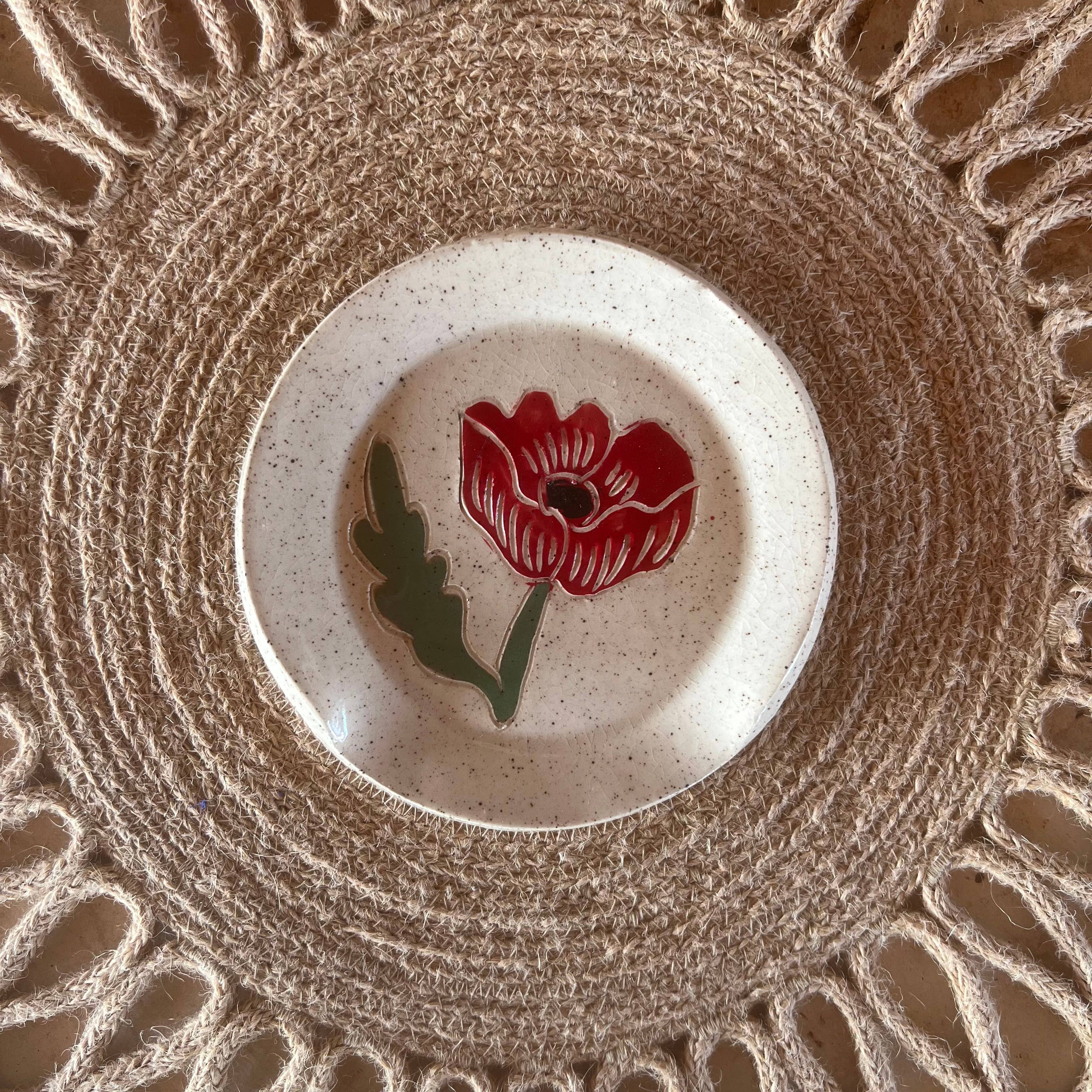 Red Poppy Sgraffito Spoon Rest - DIGS