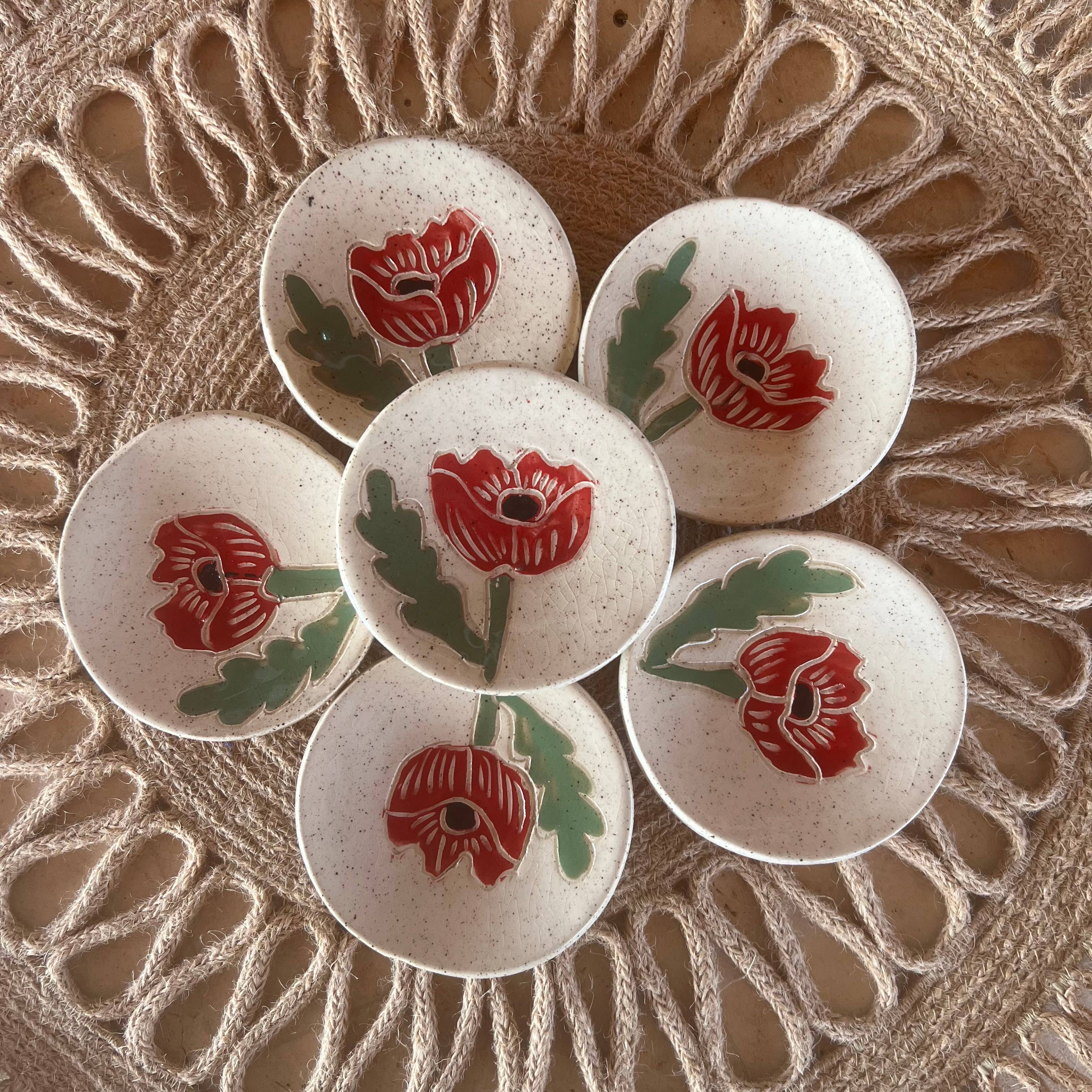 Red Poppy Sgraffito Tea Rest - DIGS